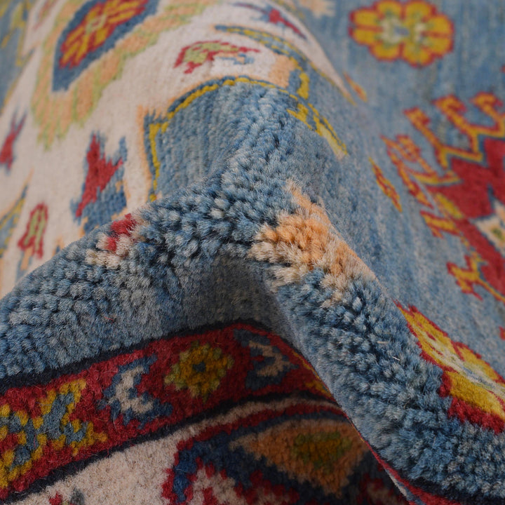 Blue Afghan Kazak Rug 2' 9" x 6' 9" Hand-Knotted reverse