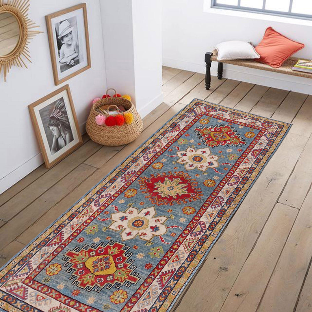 Blue Afghan Kazak Rug 2' 9" x 6' 9" Hand-Knotted view 9