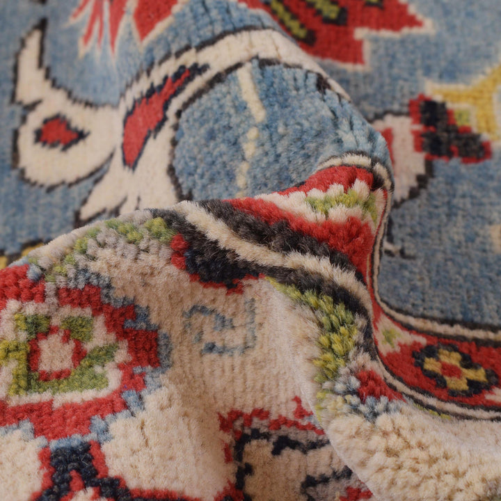 Blue Afghan Kazak Rug 3' 1" x 12' 10" Hand-Knotted texture