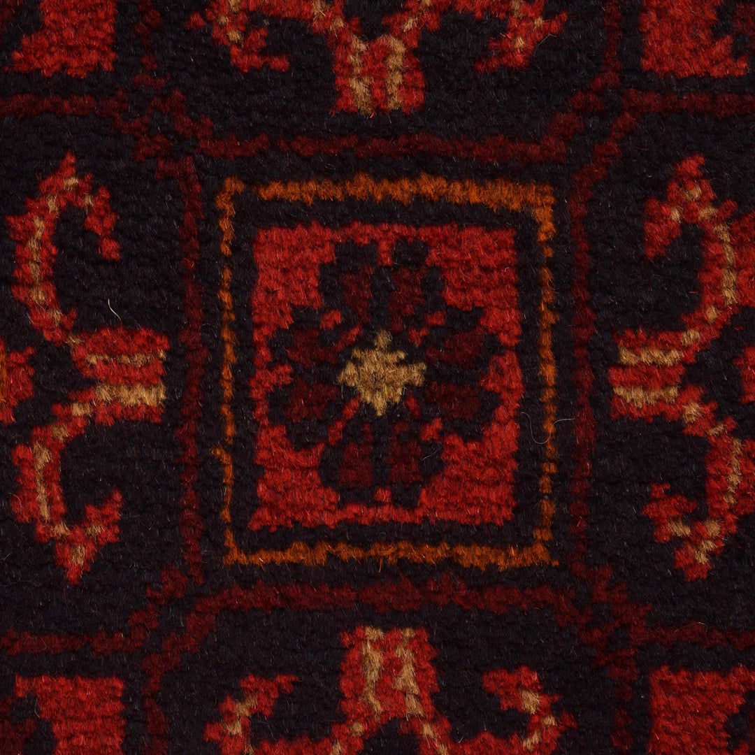 Red Afghan Khal Mohammadi Rug 3' 4" x 4' 9" Hand-Knotted border