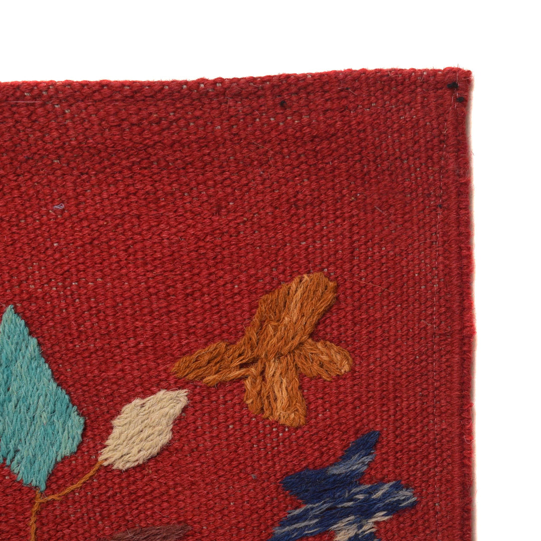 Red Pakistani Kilim Rug 5' 0" x 6' 11" Flat-Weave pattern