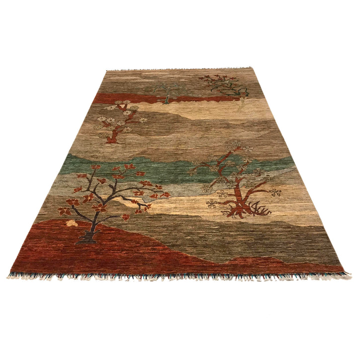 Afghan Tree Of Life Rug 6' 6" x 9' 10" Hand-Knotted detail