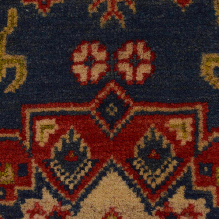 Blue Afghan Kazak Rug 3' 3" x 5' 1" Hand-Knotted border