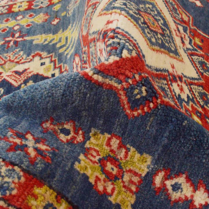 Blue Afghan Kazak Rug 3' 3" x 5' 1" Hand-Knotted reverse