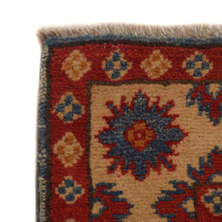 Blue Afghan Kazak Rug 3' 4" x 4' 10" Hand-Knotted | No. AL83457