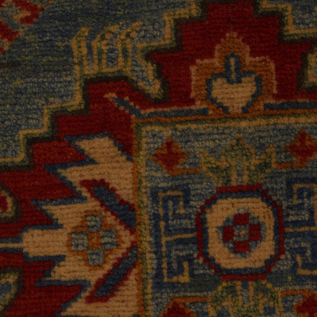 Blue Afghan Kazak Rug 3' 4" x 4' 10" Hand-Knotted | No. AL83457