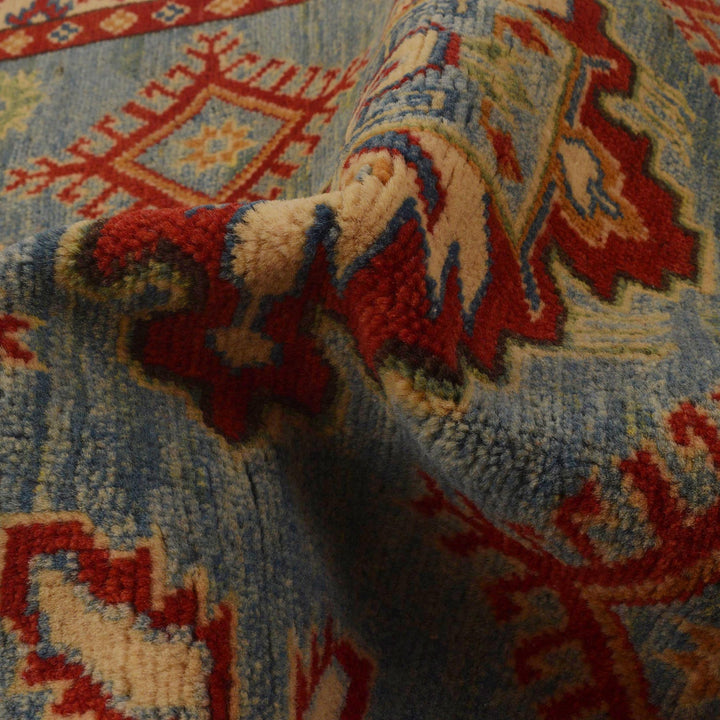Blue Afghan Kazak Rug 3' 4" x 4' 10" Hand-Knotted | No. AL83457