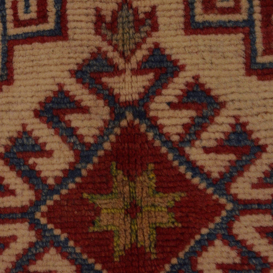 Red Afghan Kazak Rug 3' 2" x 4' 9" Hand-Knotted | No. AL63037
