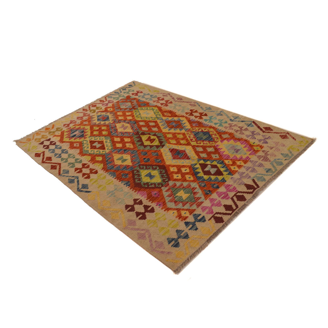 Afghan Vegetable Kilim Rug 4' 2" x 5' 7" Flat-Weave view