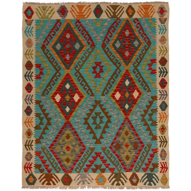 Handmade Afghan Vegetable Kilim 4' 5" x 5' 7" - No. AL69324