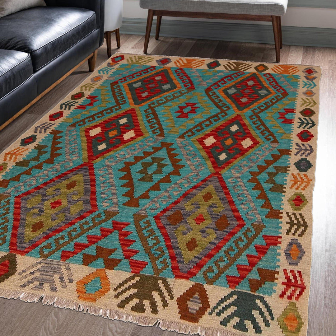 Handmade Afghan Vegetable Kilim 4' 5" x 5' 7" - No. AL69324