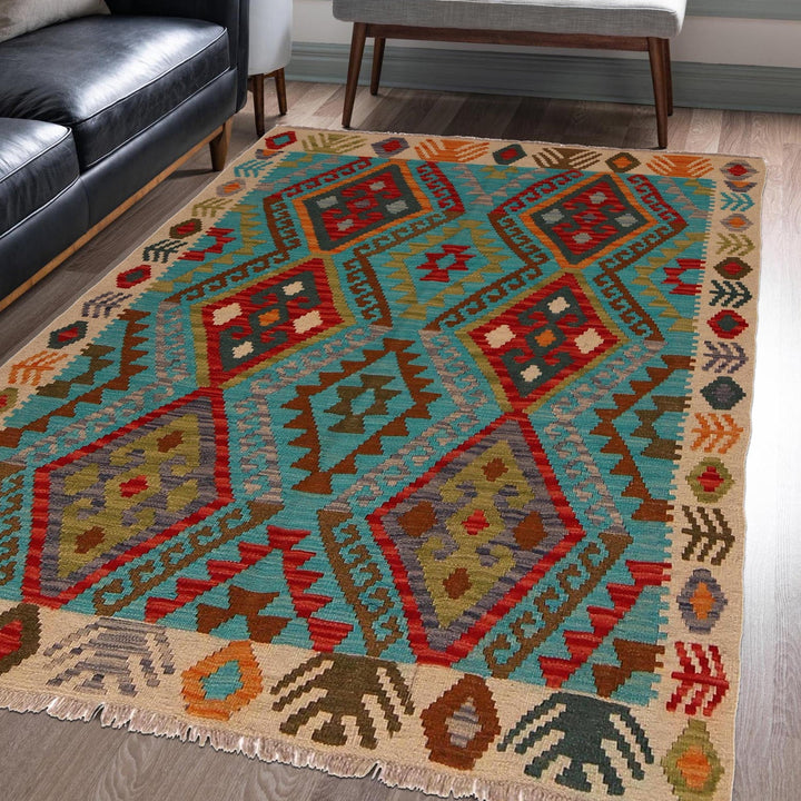 Handmade Afghan Vegetable Kilim 4' 5" x 5' 7" - No. AL69324