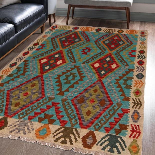 Handmade Afghan Vegetable Kilim 4' 5" x 5' 7" - No. AL69324