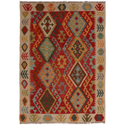 Colorful Flat-Weave Wool Kilim 4' 1" x 5' 11" - No. AL25261