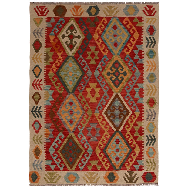 Colorful Flat-Weave Wool Kilim 4' 1" x 5' 11" - No. AL25261