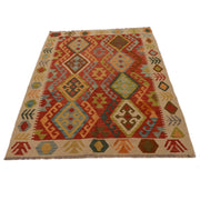 Colorful Flat-Weave Wool Kilim 4' 1" x 5' 11" - No. AL25261
