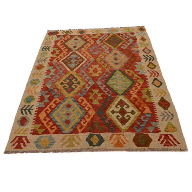 Colorful Flat-Weave Wool Kilim 4' 1" x 5' 11" - No. AL25261