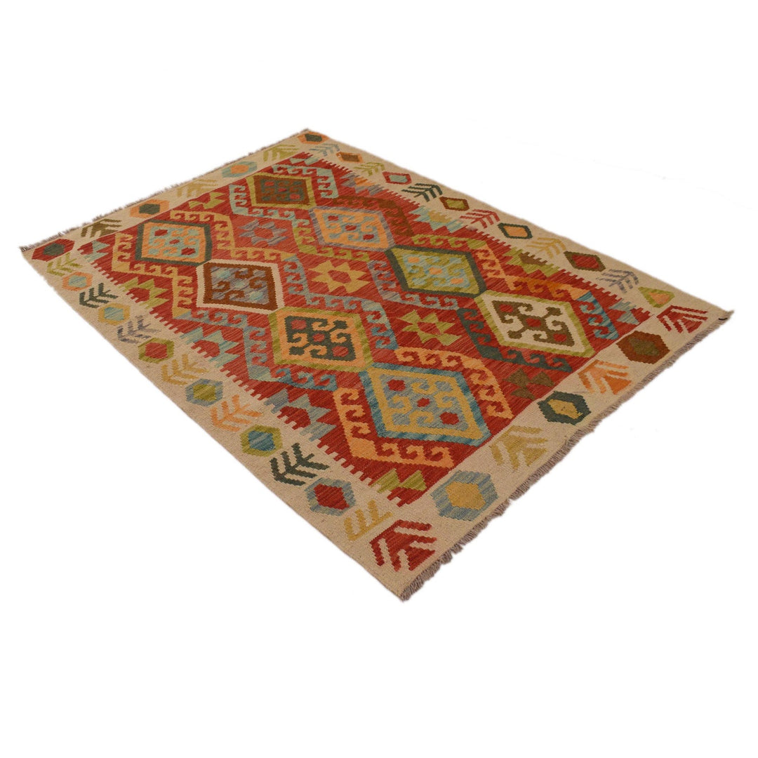 Colorful Flat-Weave Wool Kilim 4' 1" x 5' 11" - No. AL25261