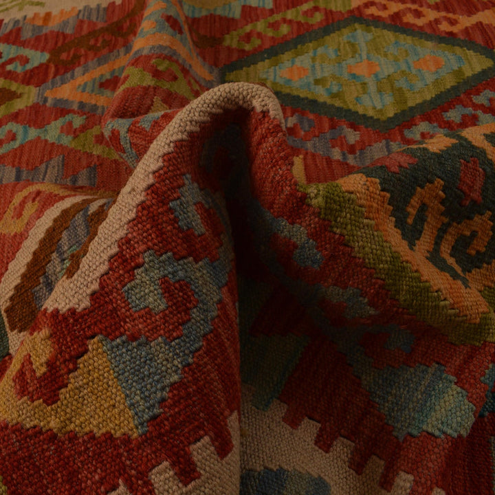 Colorful Flat-Weave Wool Kilim 4' 1" x 5' 11" - No. AL25261