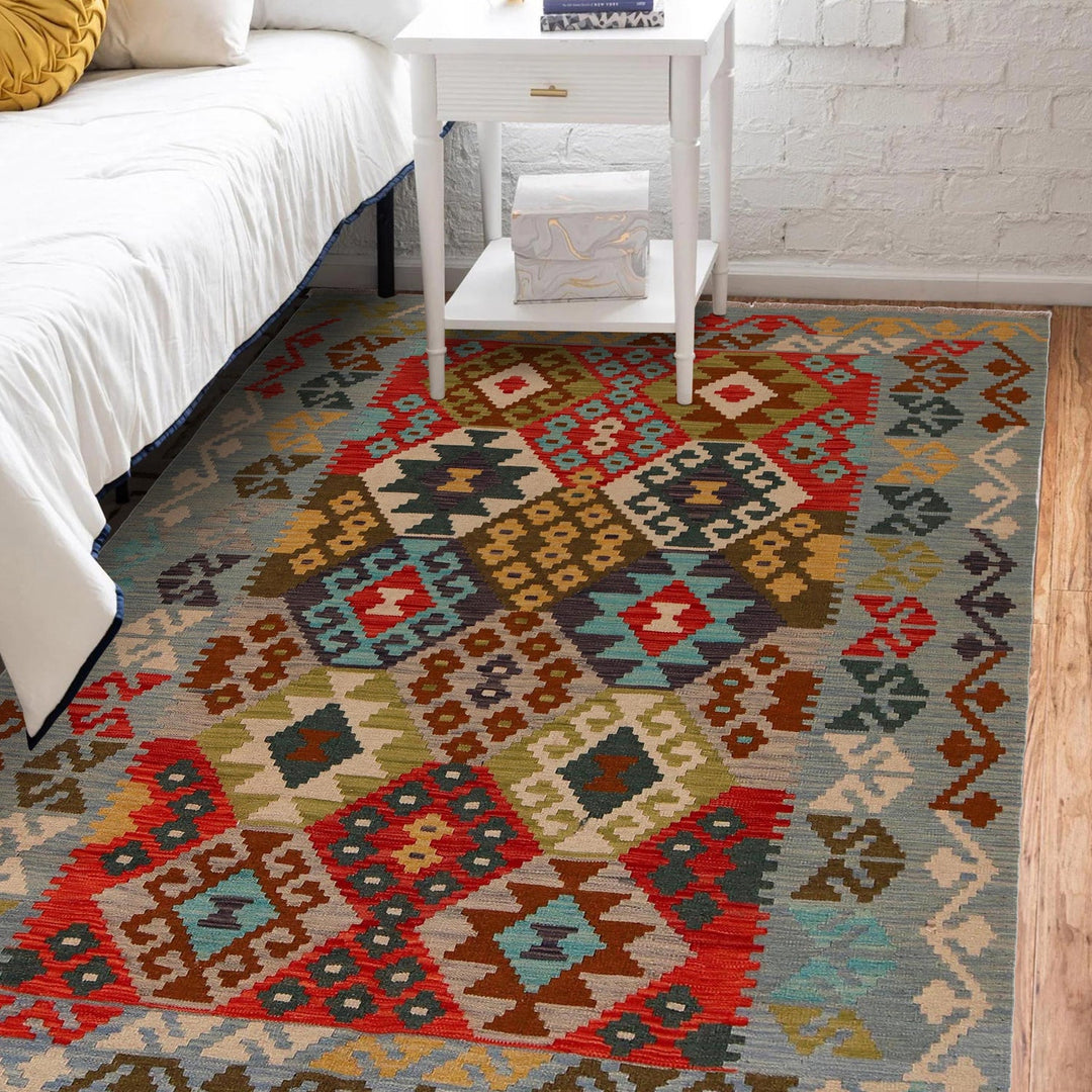 Hand Woven Wool Kelim 5' 1" x 6' 8" - No. AL20074