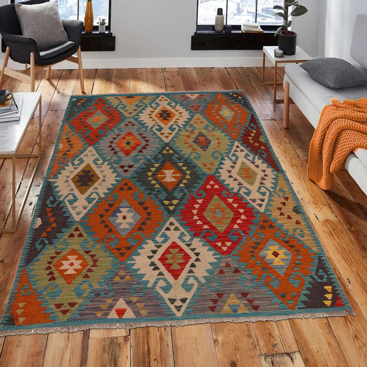 Handmade Turkish Design Wool Kilim 5' 1" x 6' 5" - No. AL62492