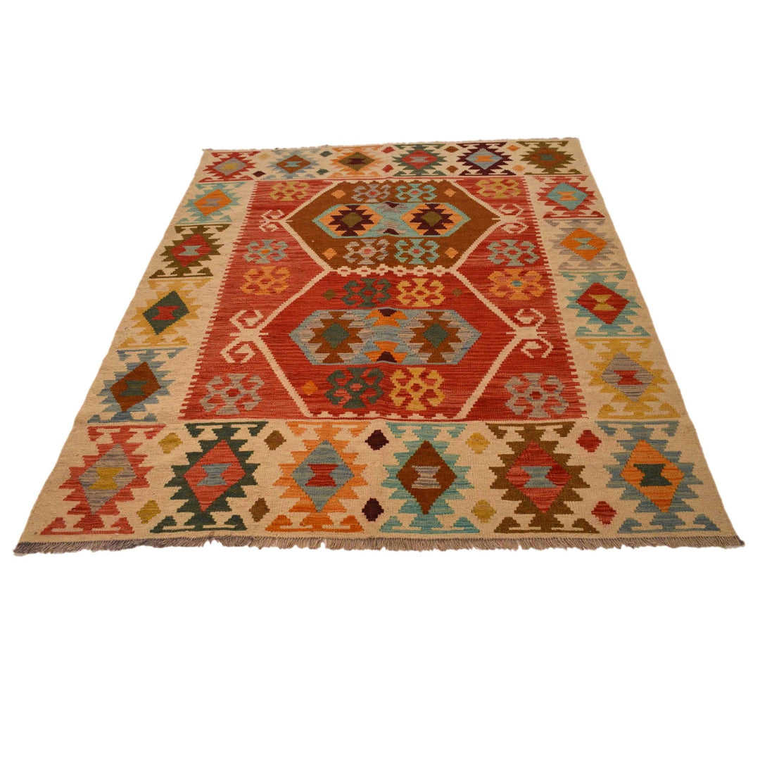 Handmade Afghan Vegetable Kilim 4' 11" x 6' 5" - No. AL56402
