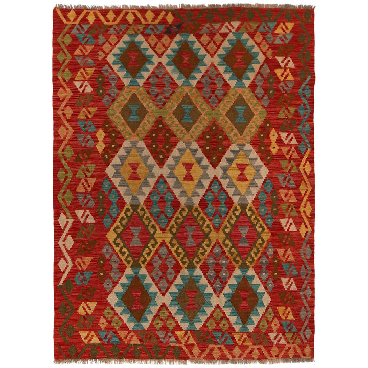 Colorful Flat-Weave Wool Kilim 4' 2" x 5' 8" - No. AL70983