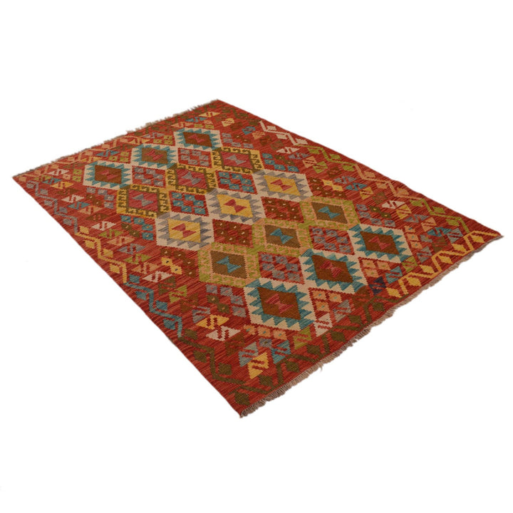 Colorful Flat-Weave Wool Kilim 4' 2" x 5' 8" - No. AL70983