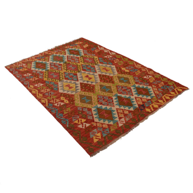 Colorful Flat-Weave Wool Kilim 4' 2" x 5' 8" - No. AL70983