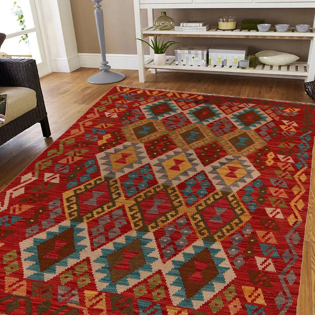 Colorful Flat-Weave Wool Kilim 4' 2" x 5' 8" - No. AL70983