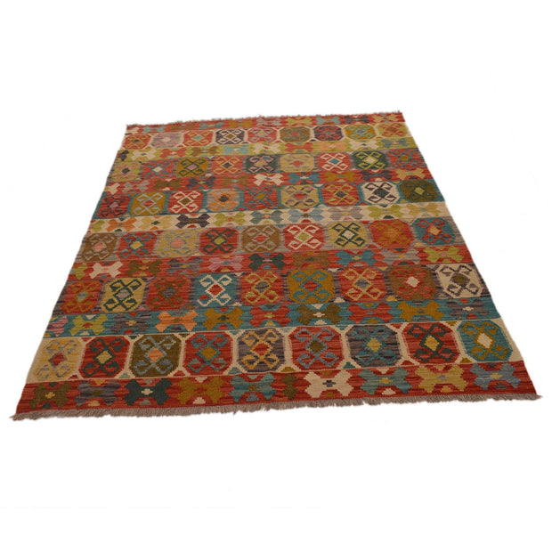 Hand Made Afghan Kilim 5' 1" x 6' 5" - No. AL74777