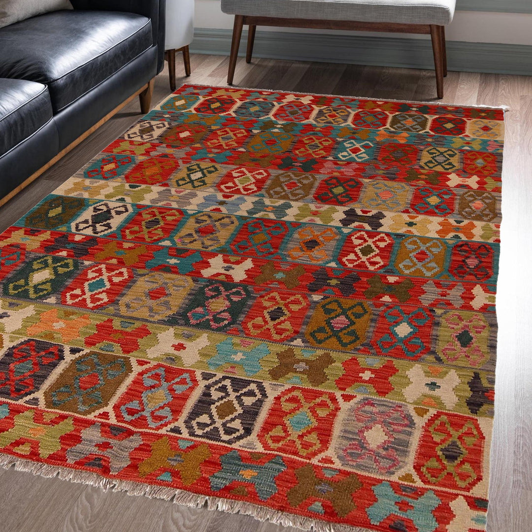 Hand Made Afghan Kilim 5' 1" x 6' 5" - No. AL74777