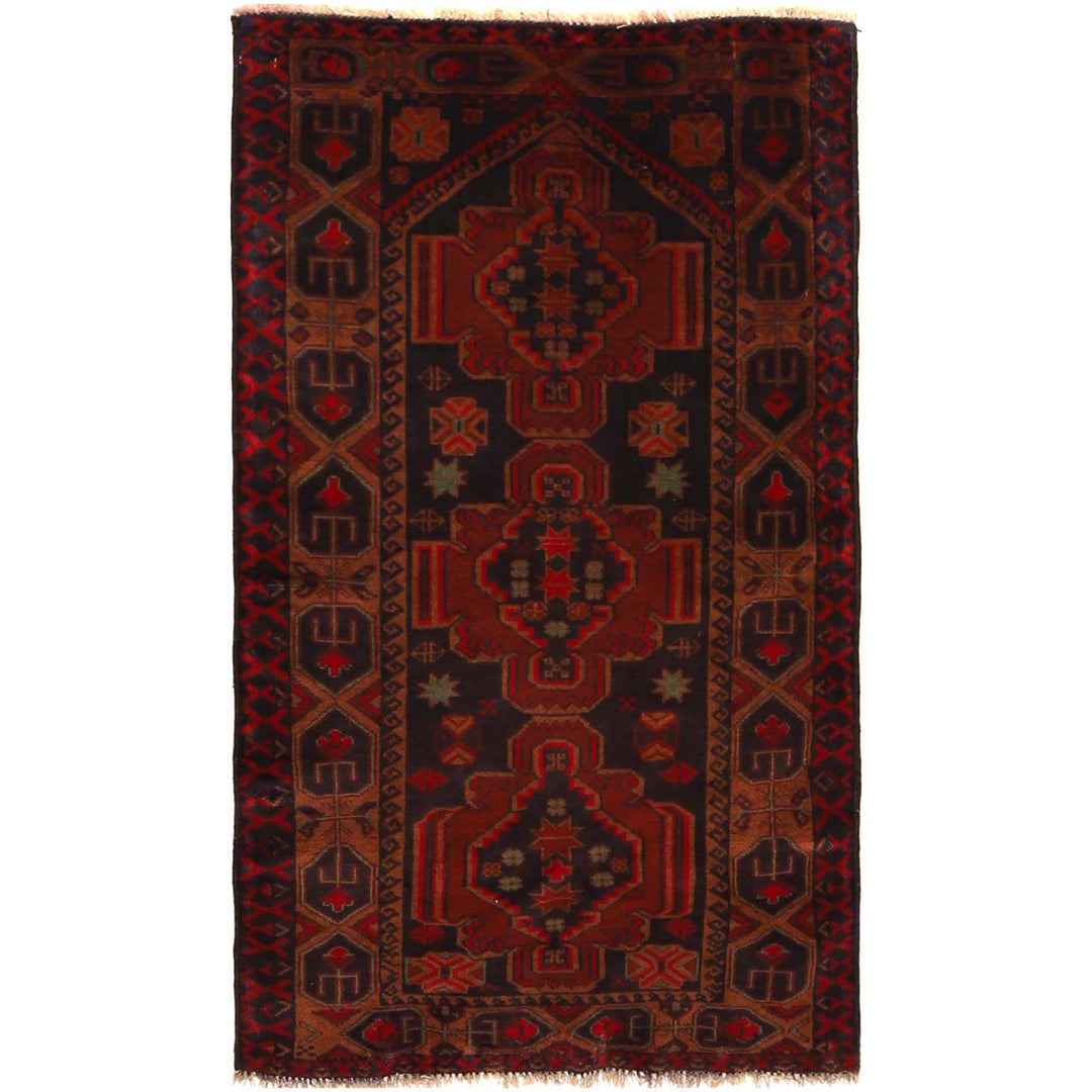 Red Afghan Baluchi Rug 2' 6" x 4' 3" Hand-Knotted