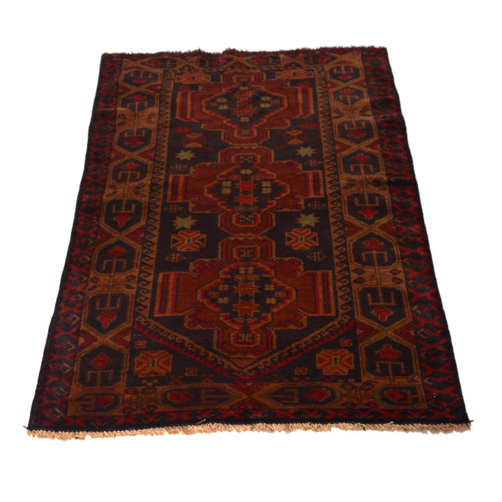 Red Afghan Baluchi Rug 2' 6" x 4' 3" Hand-Knotted detail
