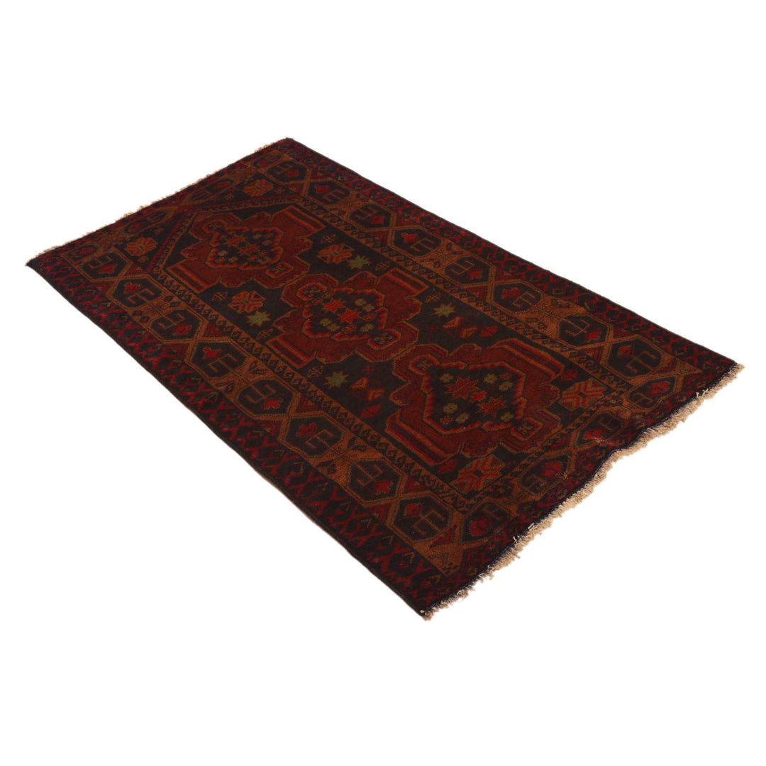 Red Afghan Baluchi Rug 2' 6" x 4' 3" Hand-Knotted close-up