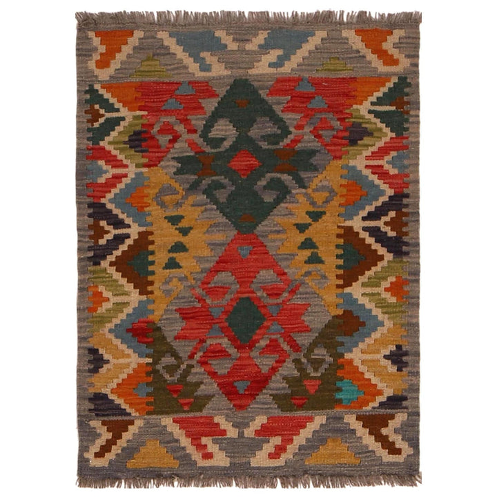 Colorful Flat-Weave Wool Kilim 2' 1" x 2' 11" - No. AL29553