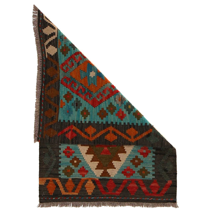 Multi Color ful Flat-Weave Wool Kilim 2' 1" x 2' 10" - No. AL19661