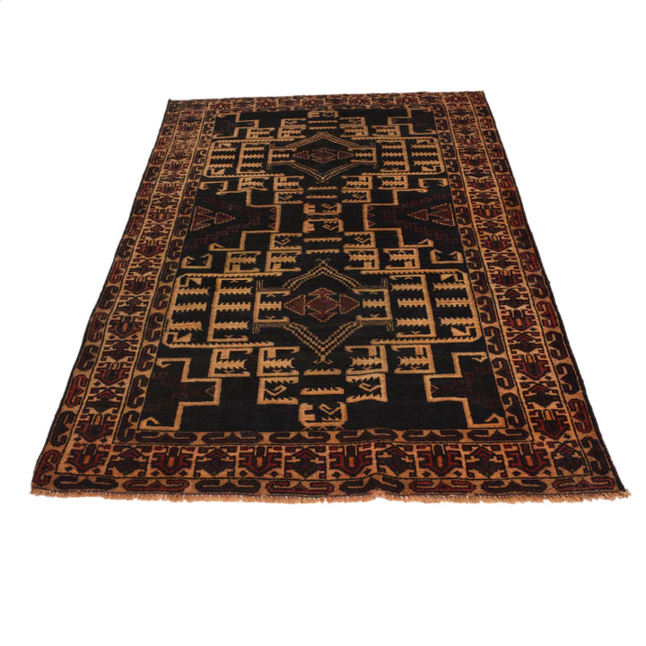 Afghan Baluchi Rug 3' 8" x 6' 8" Hand-Knotted detail