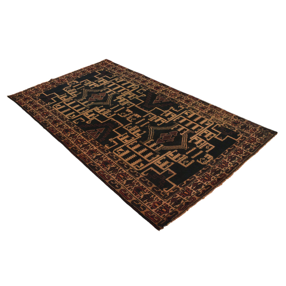 Afghan Baluchi Rug 3' 8" x 6' 8" Hand-Knotted close-up