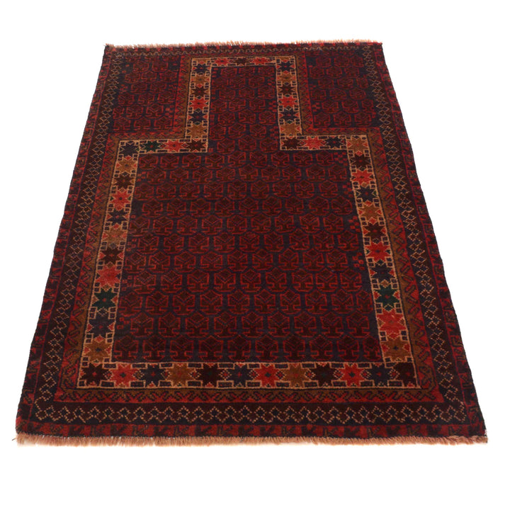 Red Afghan Prayer Rug 2' 9" x 4' 7" Hand-Knotted | No. AL46348