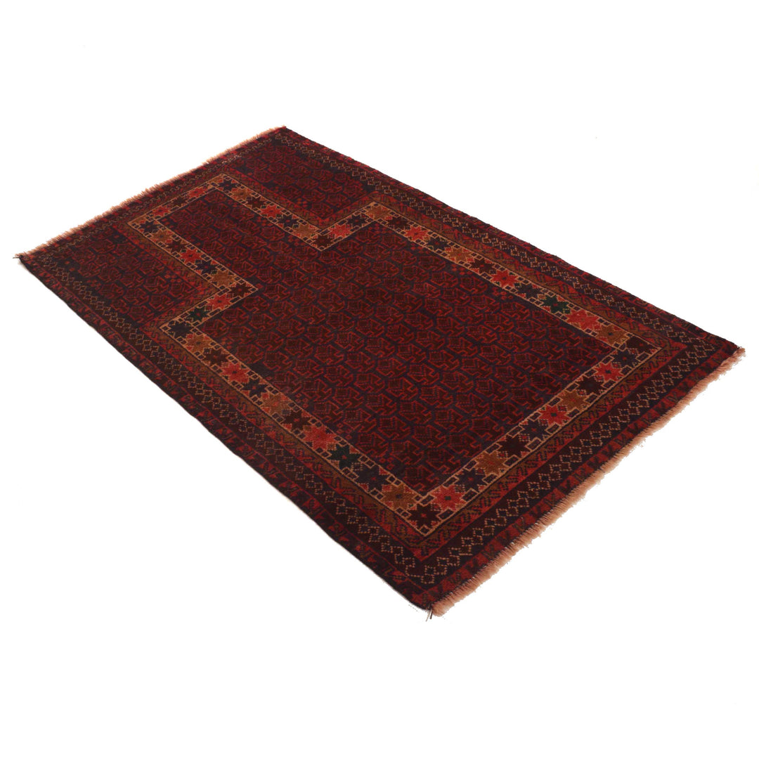 Red Afghan Prayer Rug 2' 9" x 4' 7" Hand-Knotted | No. AL46348