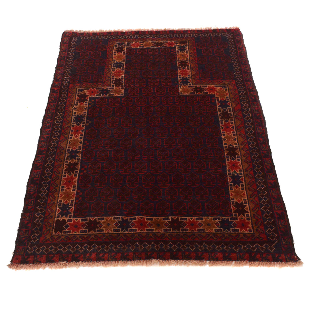 Red Afghan Prayer Rug 2' 11" x 4' 7" Hand-Knotted | No. AL71046