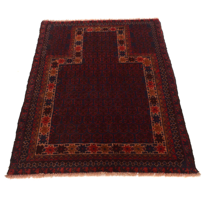 Red Afghan Prayer Rug 2' 11" x 4' 7" Hand-Knotted | No. AL71046