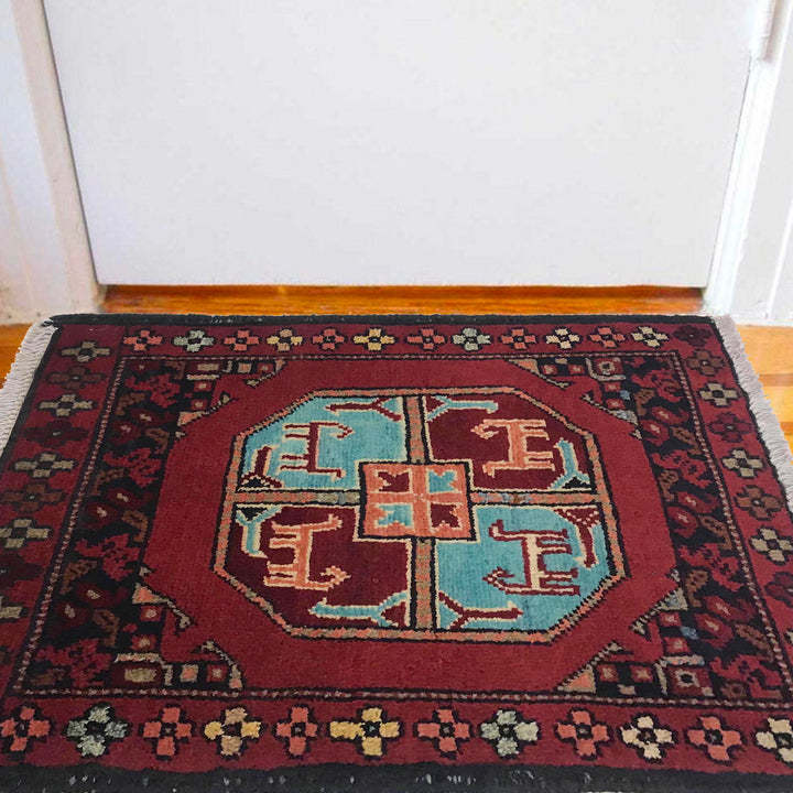 Red Afghan Oriental Rug 1' 5" x 2' 0" Hand-Knotted | No. AL53076