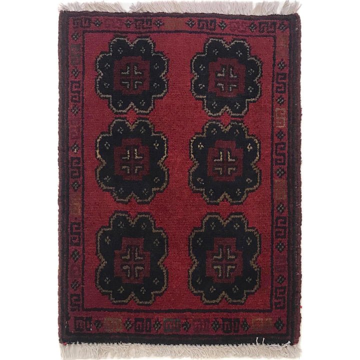 Red Afghan Oriental Rug 1' 3" x 1' 10" Hand-Knotted