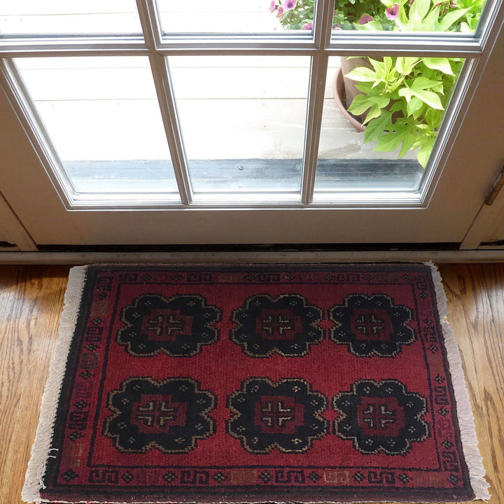 Red Afghan Oriental Rug 1' 3" x 1' 10" Hand-Knotted view