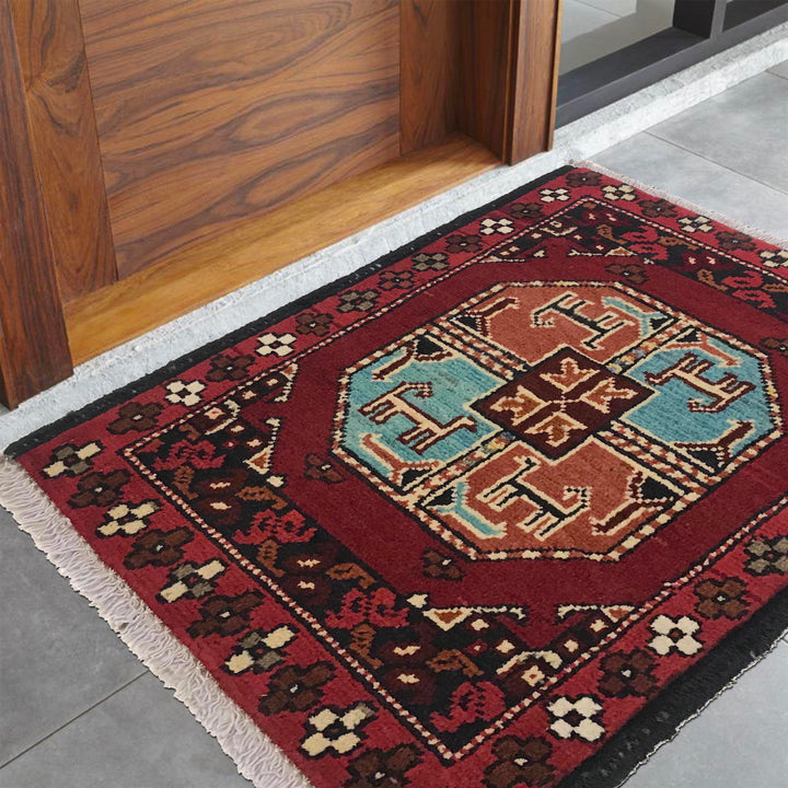 Red Afghan Oriental Rug 1' 5" x 1' 11" Hand-Knotted view