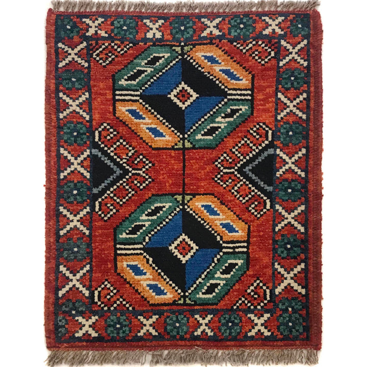 Red Afghan Oriental Rug 1' 6" x 1' 11" Hand-Knotted