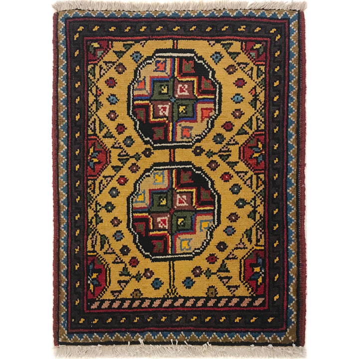 Yellow Afghan Oriental Rug 1' 4" x 1' 10" Hand-Knotted