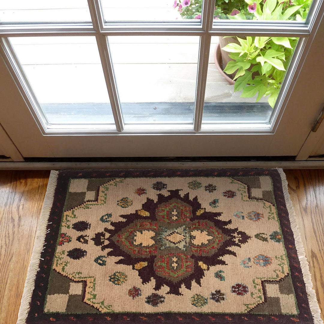 Ivory Afghan Oriental Rug 1' 6" x 1' 11" Hand-Knotted view